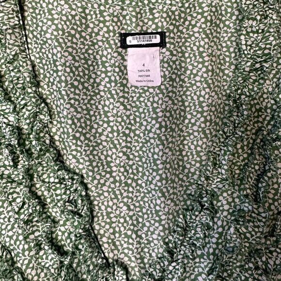 J. Crew Green Ruffle Baby Doll 100% Silk Y2K Top Size 4 - Picture 15 of 15